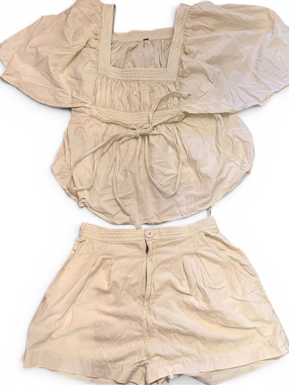 Free People Set Shorts and Top Set Cream Outfit Bundle Size Large